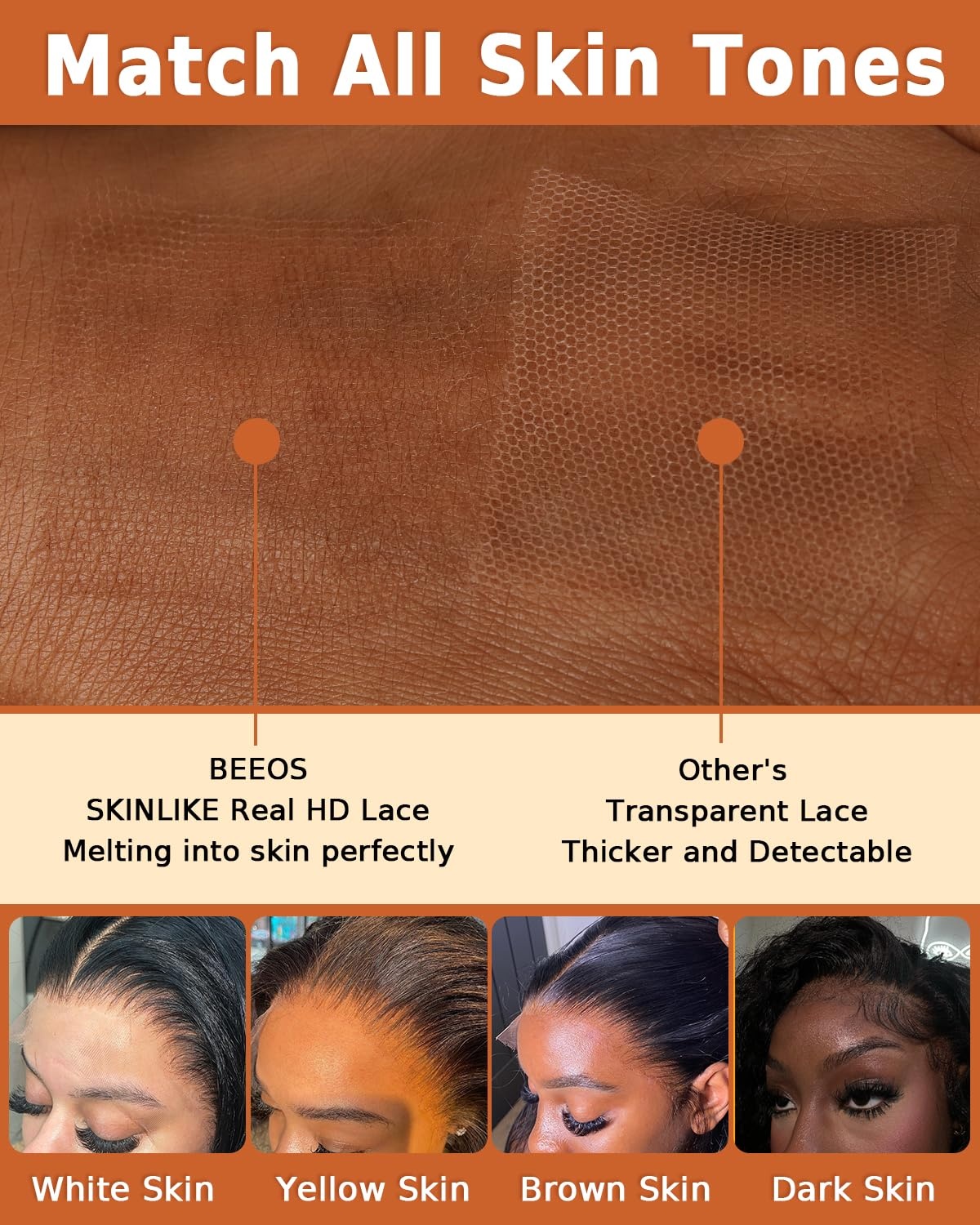 image:imageBEEOS Jet Black 5x5 SKINLIKE Real HD Lace Closure Body Wave 010mm Ultrathin Invisbile HD Lace Can Melt into Any Skin Tone Human Hair Closure PrePlucked Bleached Knot 14 Inch5x5 Closure Body Wave 1 Jet Black