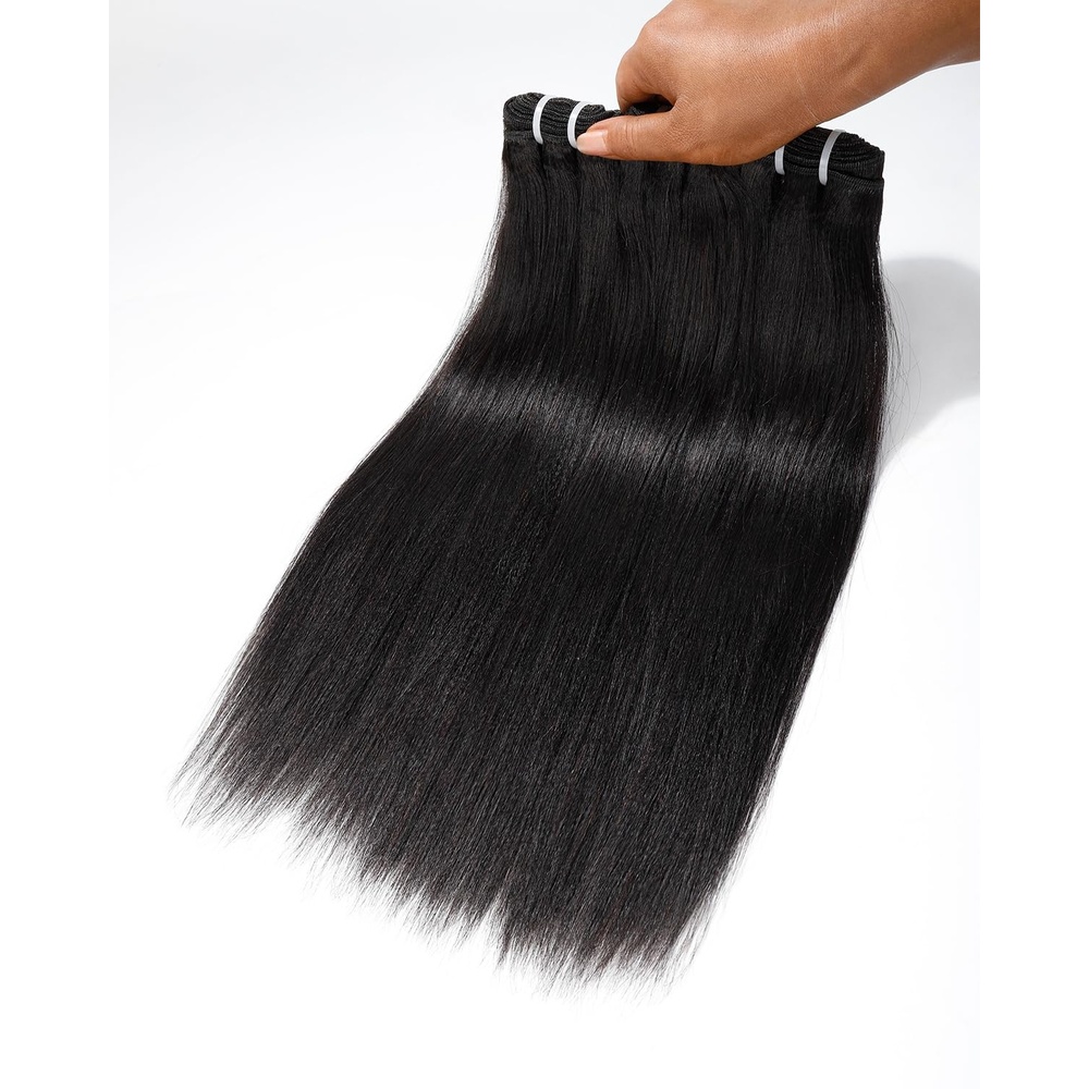image:imageBEEOS 3 Body Wave Bundles Human Hair 18 20 22 Inch Double Weft 100 Remy Human Hair Bundles for Black Women Sew In and Quick Weave Natural Black 95g x 3Natural Black Yaki Straight