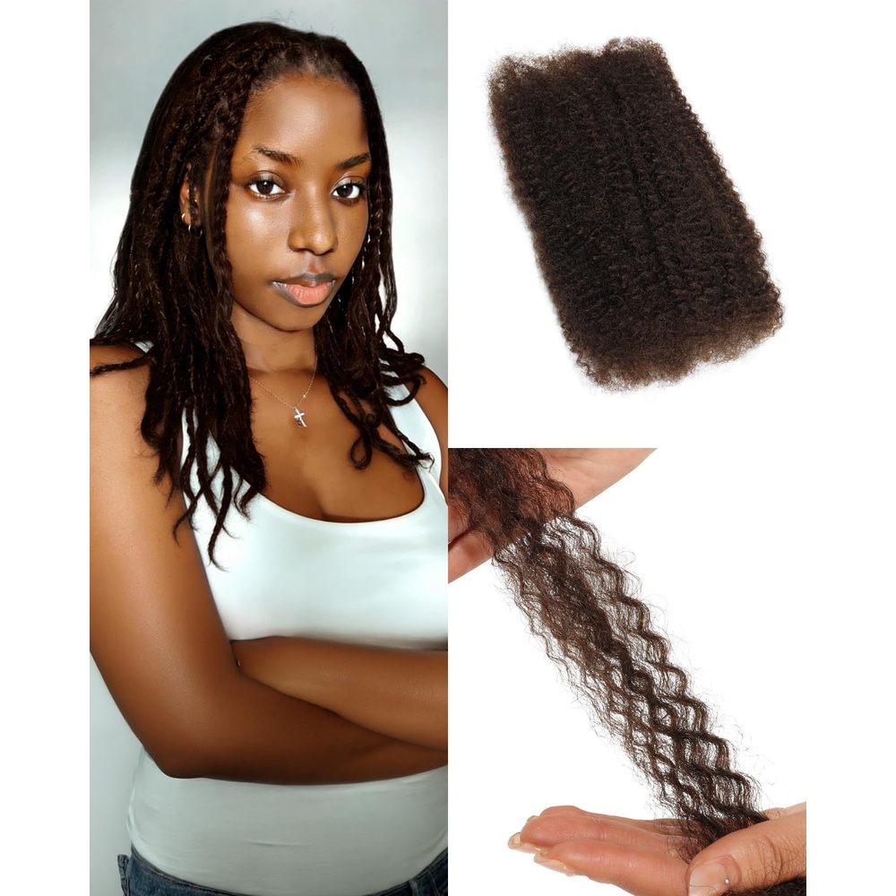 image:imageBEEOS Afro Kinkys Bulk Human Hair 4C Curly for Braids 50gram KinkyCurly Human Hair Bulk For Mini Twists Dreadlocks Extensions Locs Repair 350Ginger 16inch4 Brown