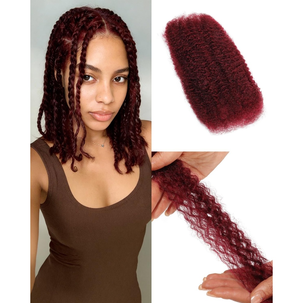 image:imageBEEOS Afro Kinkys Bulk Human Hair 4C Curly for Braids 50gram KinkyCurly Human Hair Bulk For Mini Twists Dreadlocks Extensions Locs Repair 350Ginger 16inch99J Burgundy