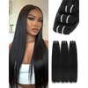 BEEOS 3 Body Wave Bundles Human Hair 18 20 22 Inch, Double Weft 100% Remy Human Hair Bundles for Black Women Sew In and Quick Weave, Natural Black 95g x 3(#1Jet Black Straight)