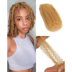 BEEOS Afro Kinkys Bulk Human Hair, 4C Curly for Braids 50gram, Kinky-Curly Human Hair Bulk For Mini Twists, Dreadlocks Extensions, Locs Repair, 350#Ginger 16inch(#27 Honey Blonde)