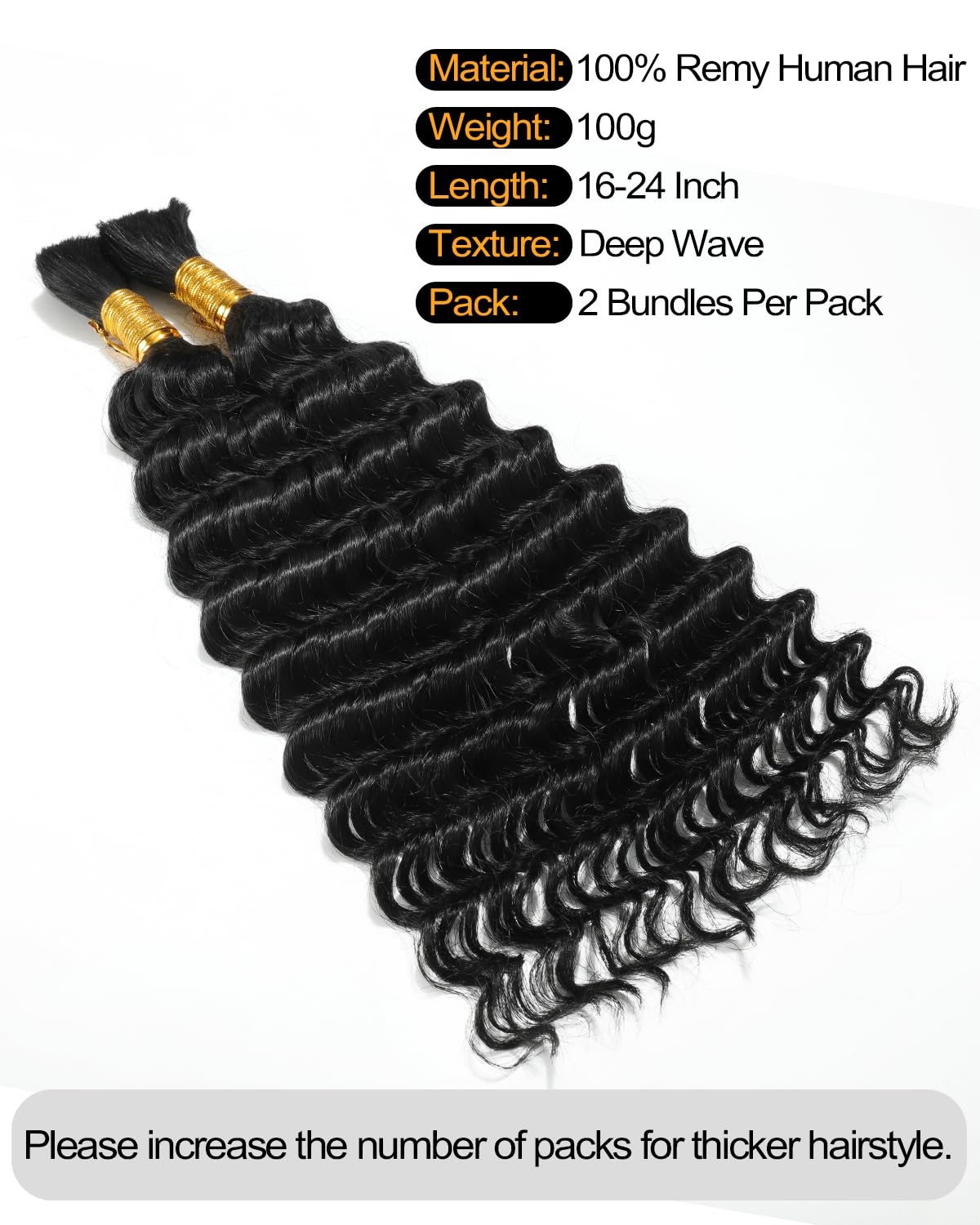 image:imageBEEOS Human Braiding Hair for Boho Braids 50g Deep Wave Remy Human Hair for Boho Braids Full Ends No Weft 16 Inch 1B Natural Black1 Jet Black100g