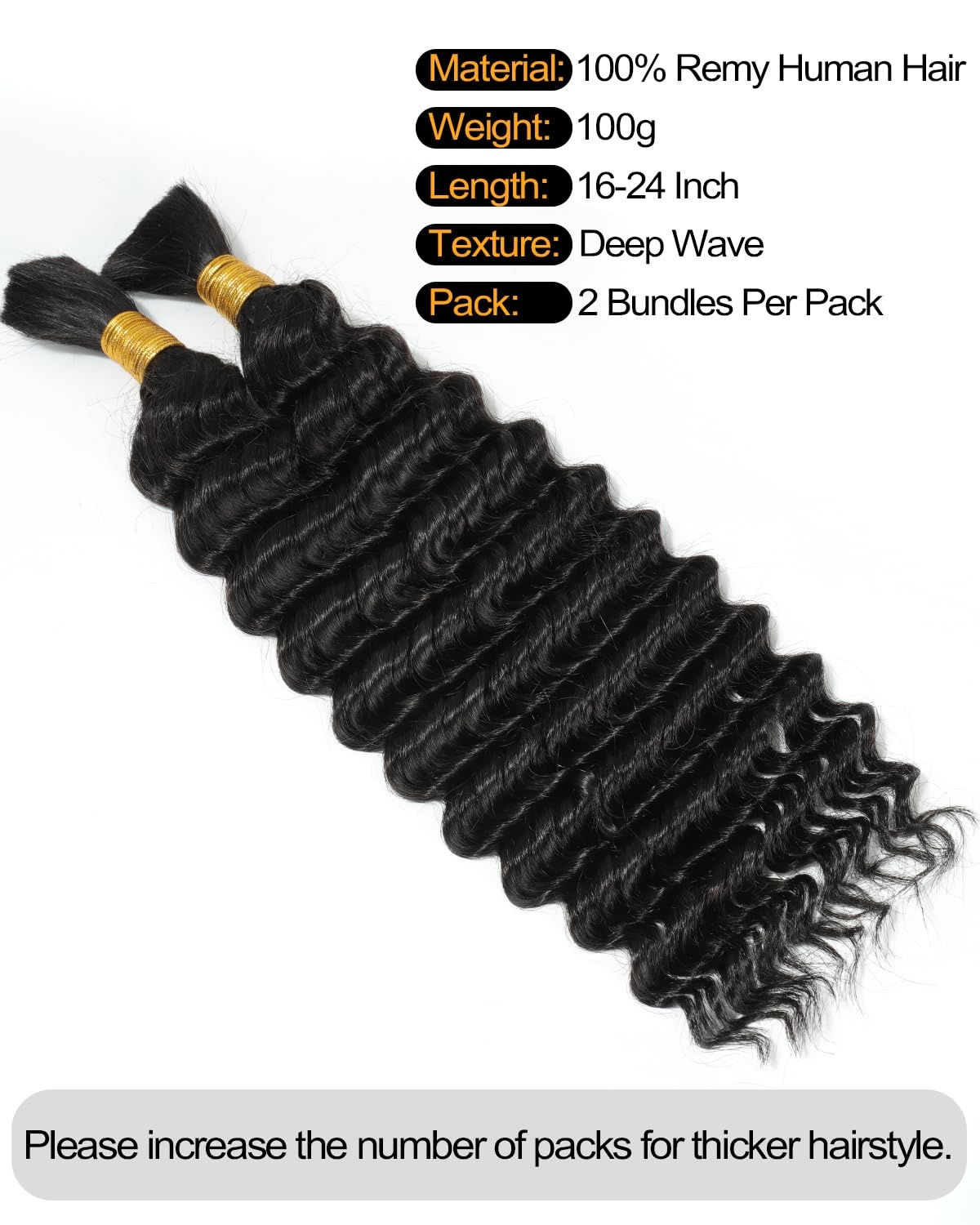 image:imageBEEOS Human Braiding Hair for Boho Braids 50g Deep Wave Remy Human Hair for Boho Braids Full Ends No Weft 16 Inch 1B Natural Black1B Natural Black100g