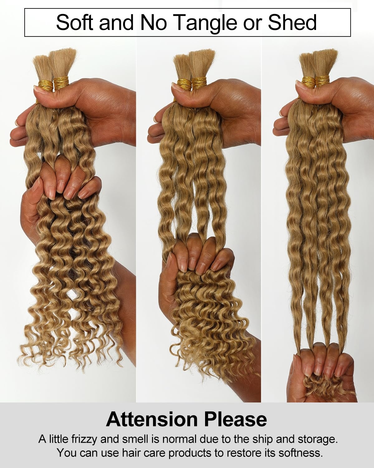 image:imageBEEOS Human Braiding Hair for Boho Braids 50g Deep Wave Remy Human Hair for Boho Braids Full Ends No Weft 16 Inch 1B Natural Black27 Honey Blonde100g