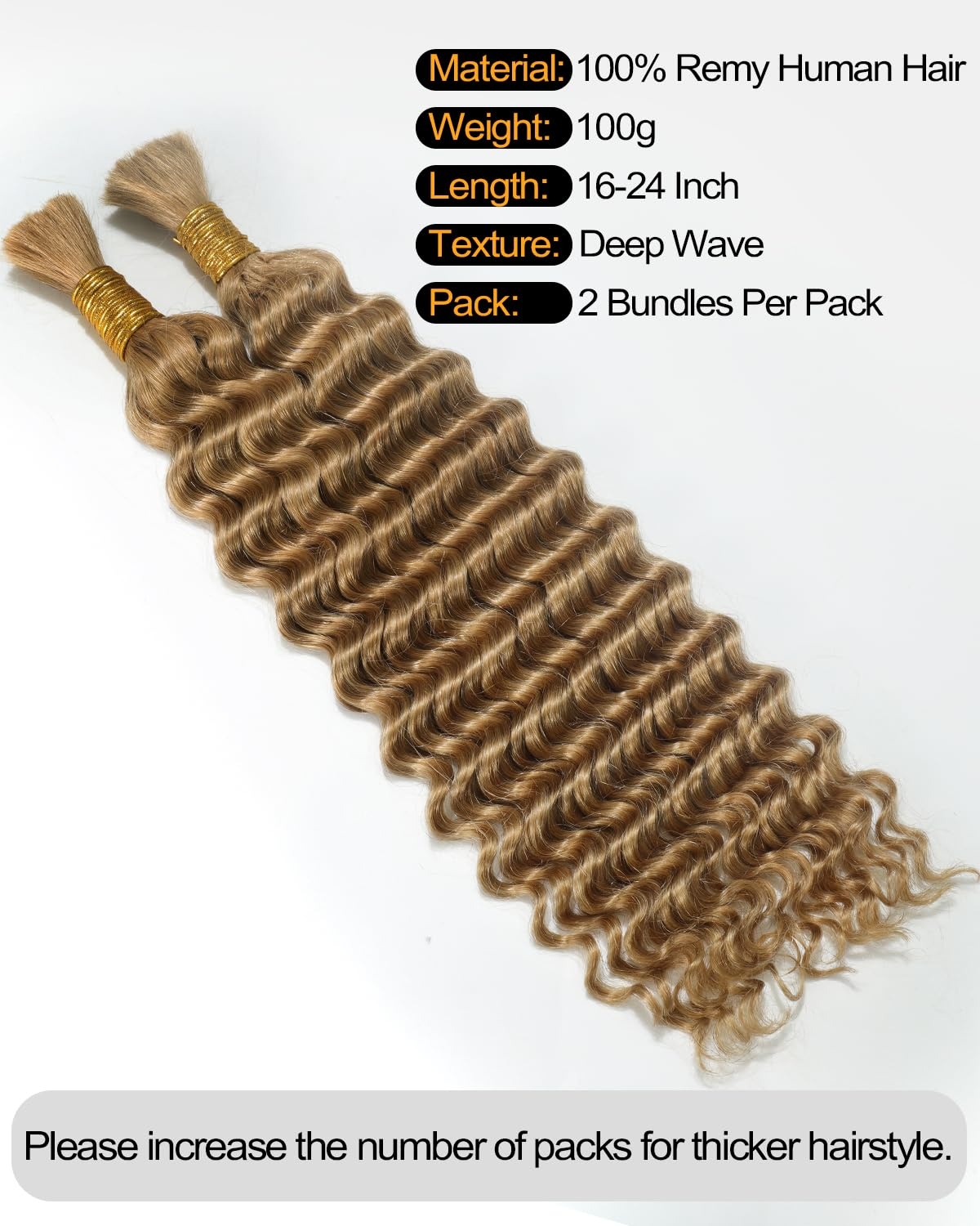 image:imageBEEOS Human Braiding Hair for Boho Braids 50g Deep Wave Remy Human Hair for Boho Braids Full Ends No Weft 16 Inch 1B Natural Black27 Honey Blonde100g