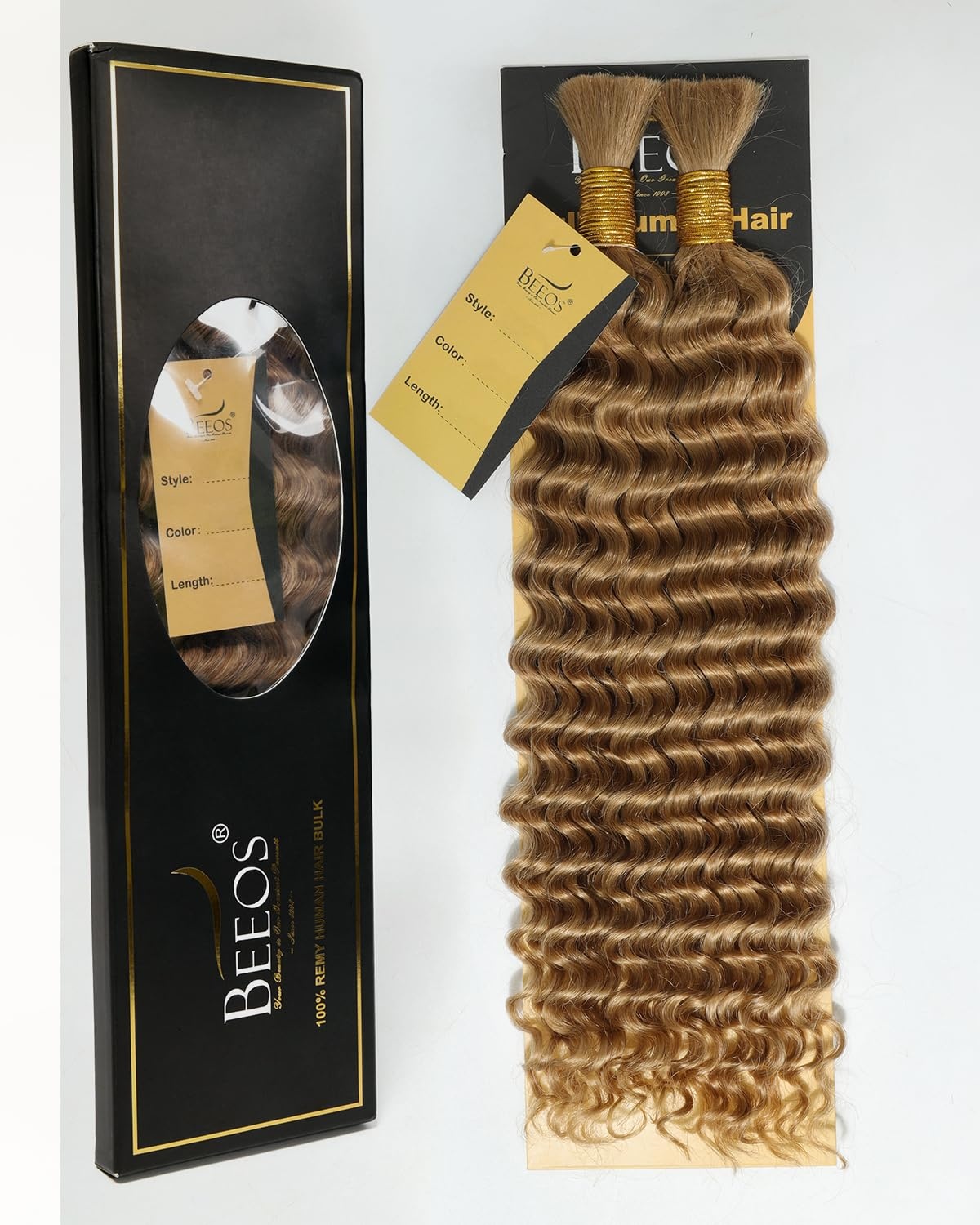 image:imageBEEOS Human Braiding Hair for Boho Braids 50g Deep Wave Remy Human Hair for Boho Braids Full Ends No Weft 16 Inch 1B Natural Black27 Honey Blonde100g