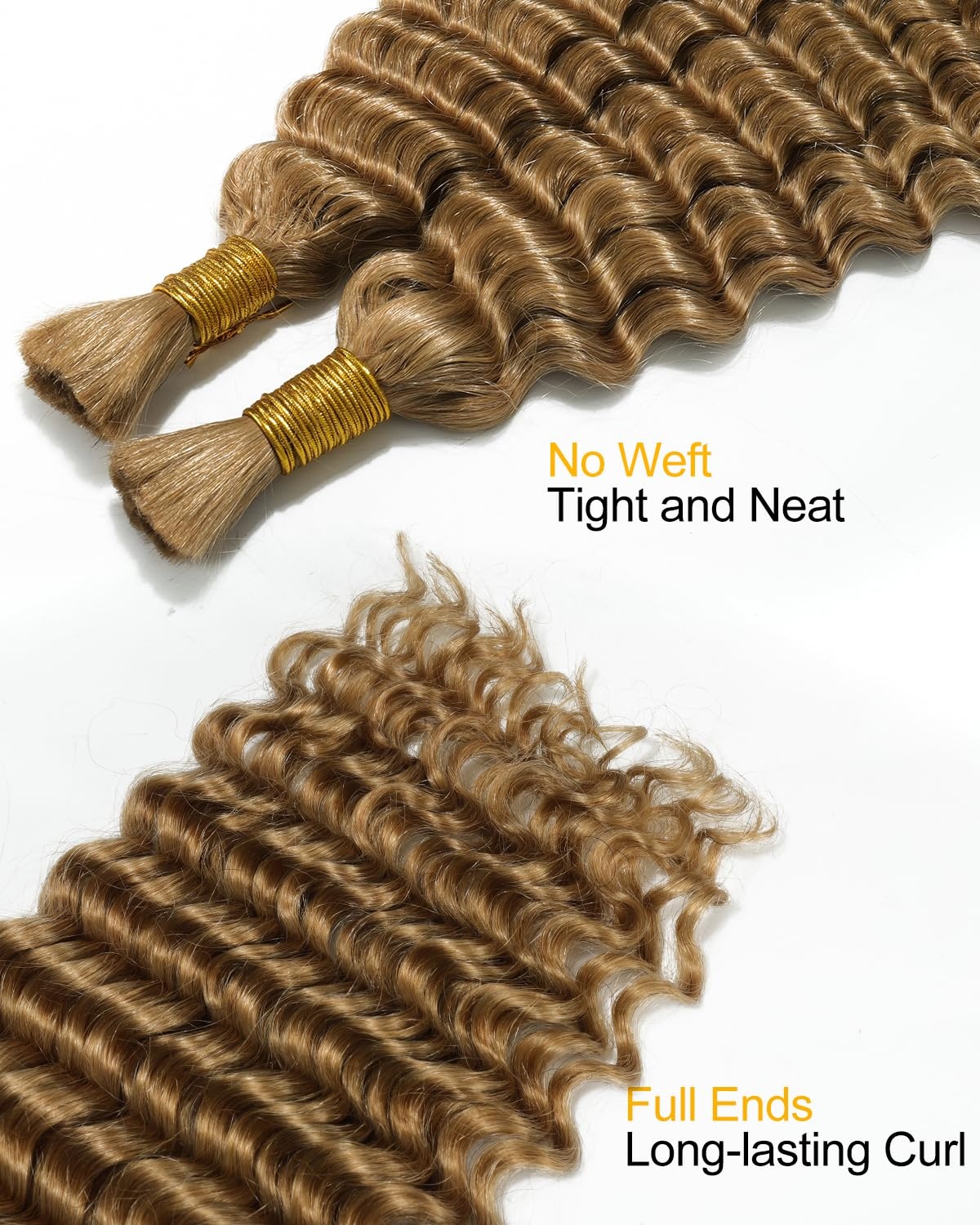 image:imageBEEOS Human Braiding Hair for Boho Braids 50g Deep Wave Remy Human Hair for Boho Braids Full Ends No Weft 16 Inch 1B Natural Black27 Honey Blonde100g