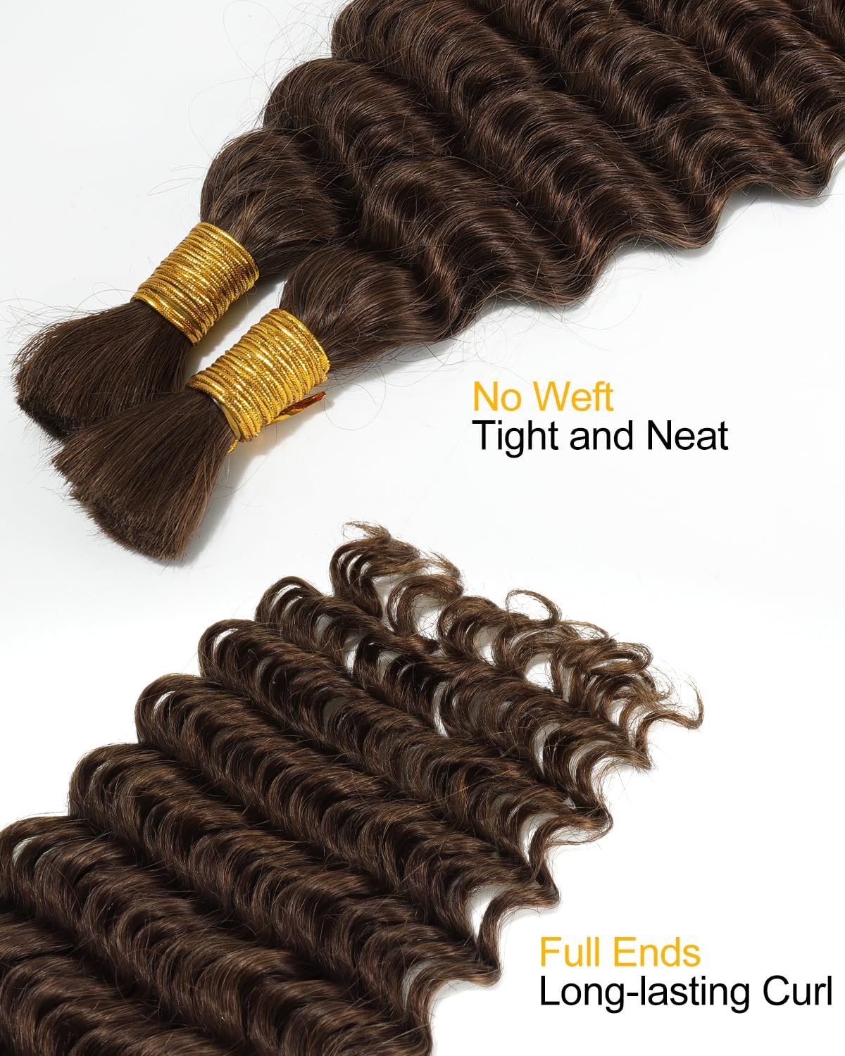 image:imageBEEOS Human Braiding Hair for Boho Braids 50g Deep Wave Remy Human Hair for Boho Braids Full Ends No Weft 16 Inch 1B Natural Black4 Chocolate Brown100g