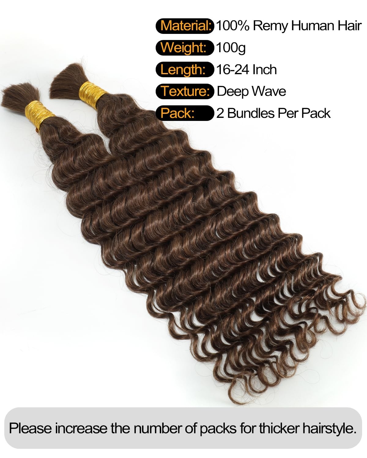 image:imageBEEOS Human Braiding Hair for Boho Braids 50g Deep Wave Remy Human Hair for Boho Braids Full Ends No Weft 16 Inch 1B Natural Black4 Chocolate Brown100g