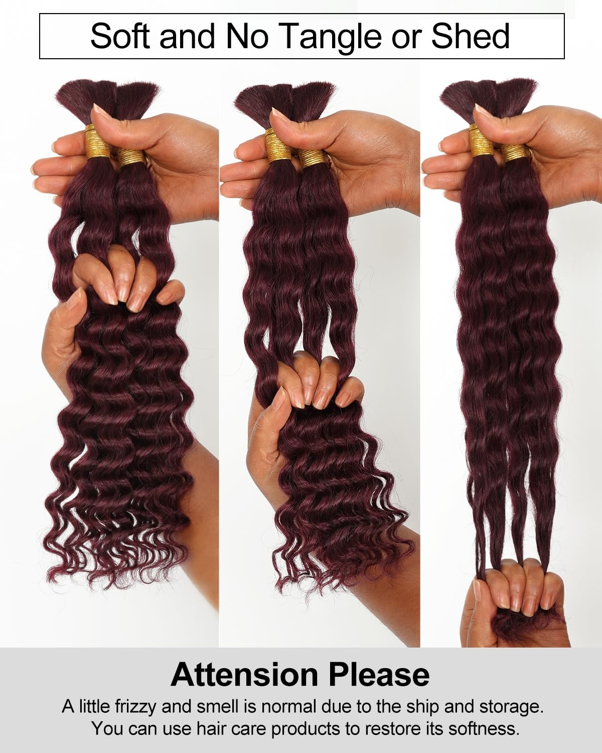 image:imageBEEOS Human Braiding Hair for Boho Braids 50g Deep Wave Remy Human Hair for Boho Braids Full Ends No Weft 16 Inch 1B Natural Black99J Burgundy100g