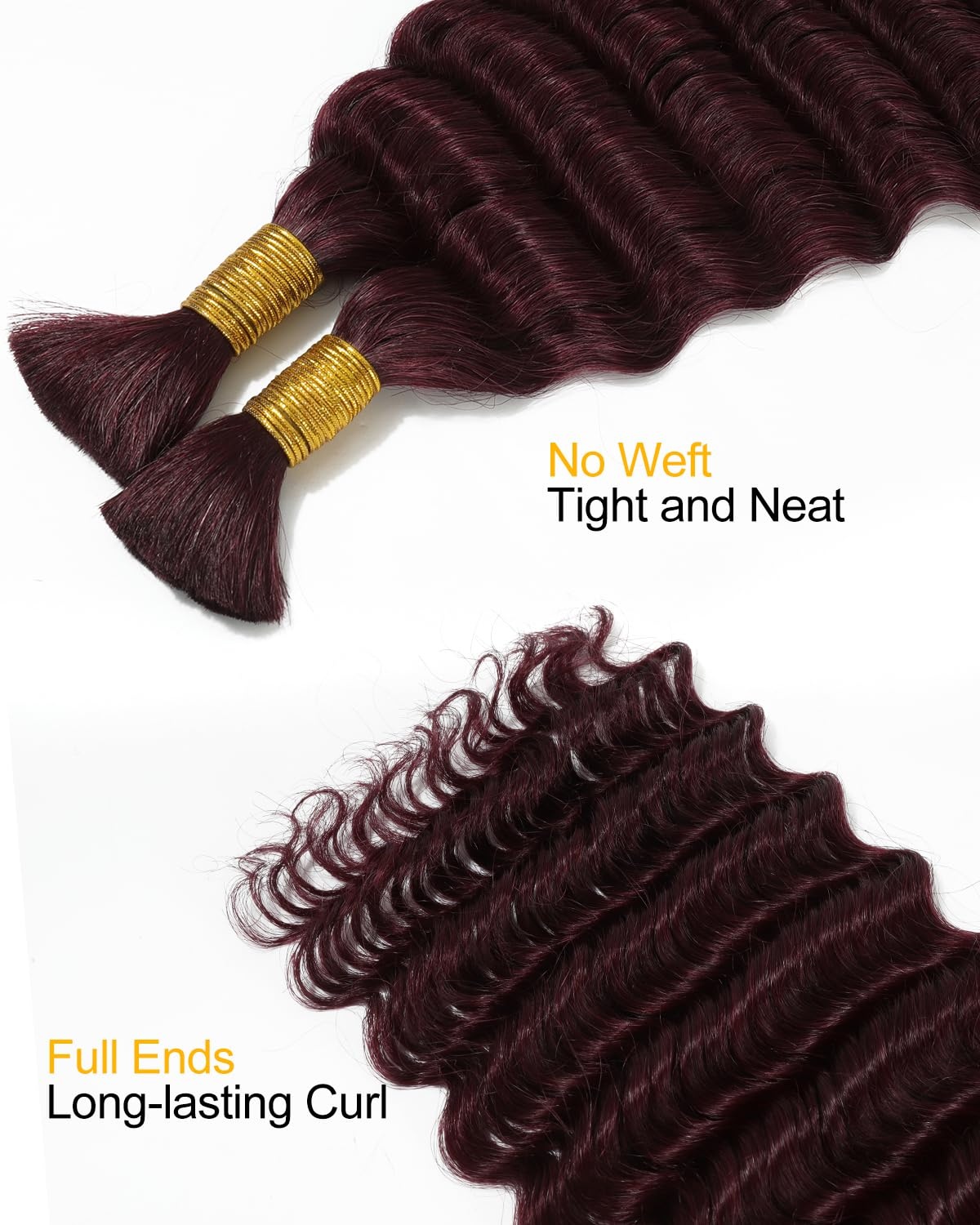 image:imageBEEOS Human Braiding Hair for Boho Braids 50g Deep Wave Remy Human Hair for Boho Braids Full Ends No Weft 16 Inch 1B Natural Black99J Burgundy100g