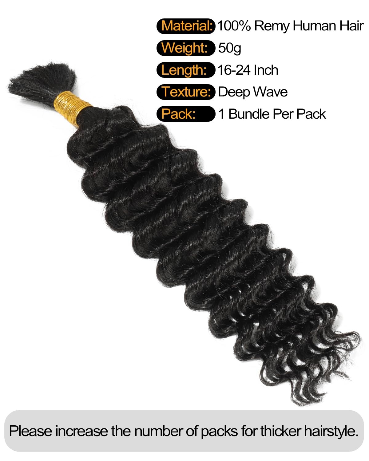 image:imageBEEOS Human Braiding Hair for Boho Braids 50g Deep Wave Remy Human Hair for Boho Braids Full Ends No Weft 16 Inch 1B Natural BlackNatural Black Deep Wave 50g