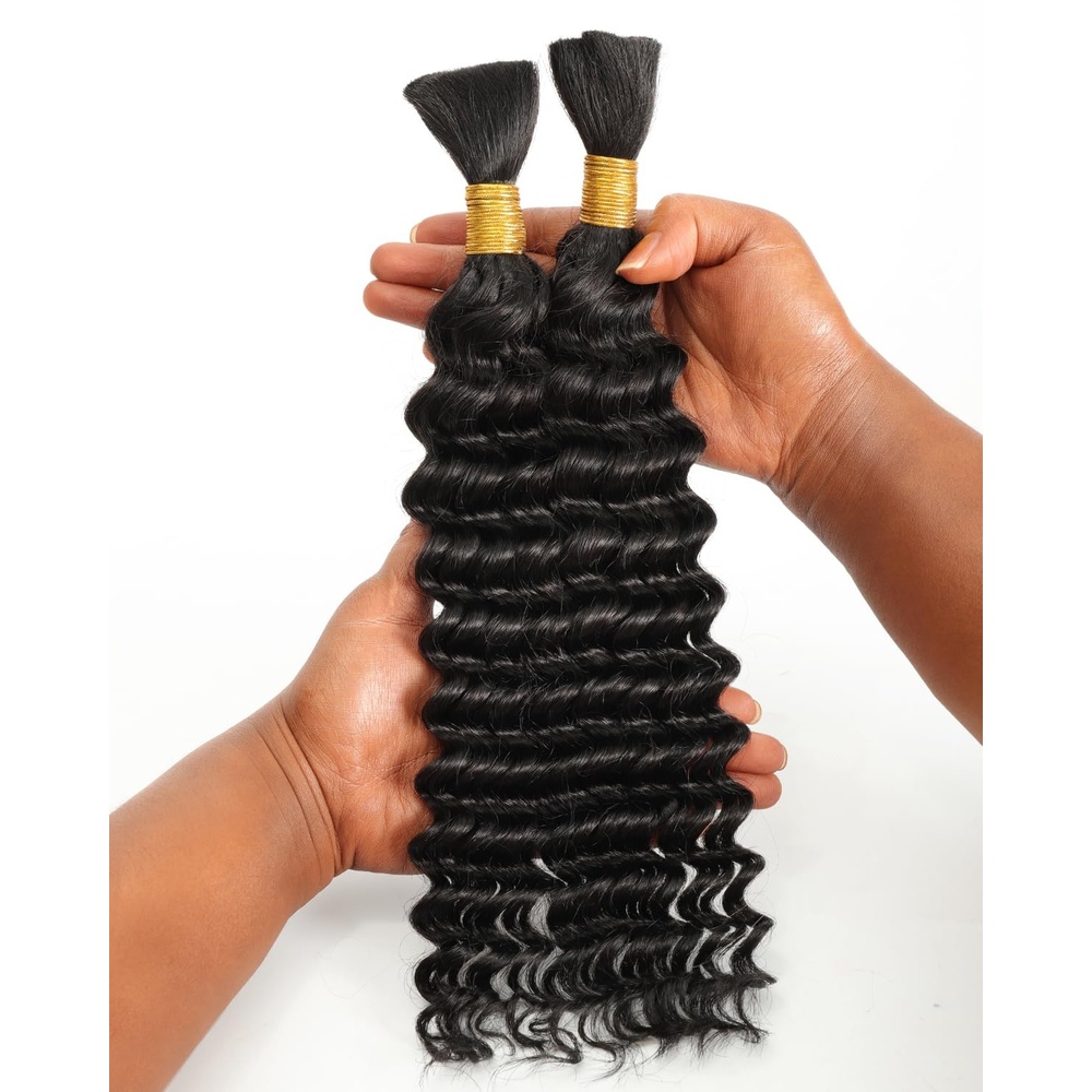 image:imageBEEOS Human Braiding Hair for Boho Braids 50g Deep Wave Remy Human Hair for Boho Braids Full Ends No Weft 16 Inch 1B Natural Black1B Natural Black100g