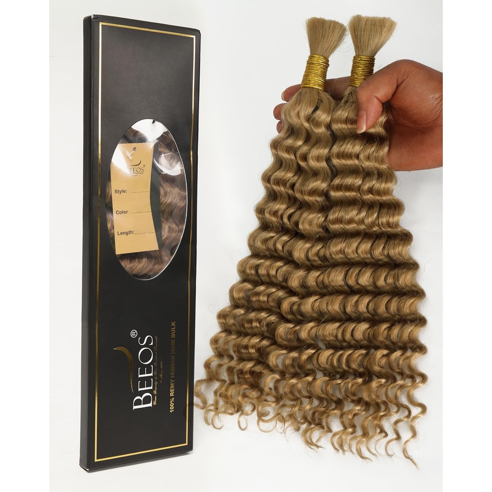 image:imageBEEOS Human Braiding Hair for Boho Braids 50g Deep Wave Remy Human Hair for Boho Braids Full Ends No Weft 16 Inch 1B Natural Black27 Honey Blonde100g