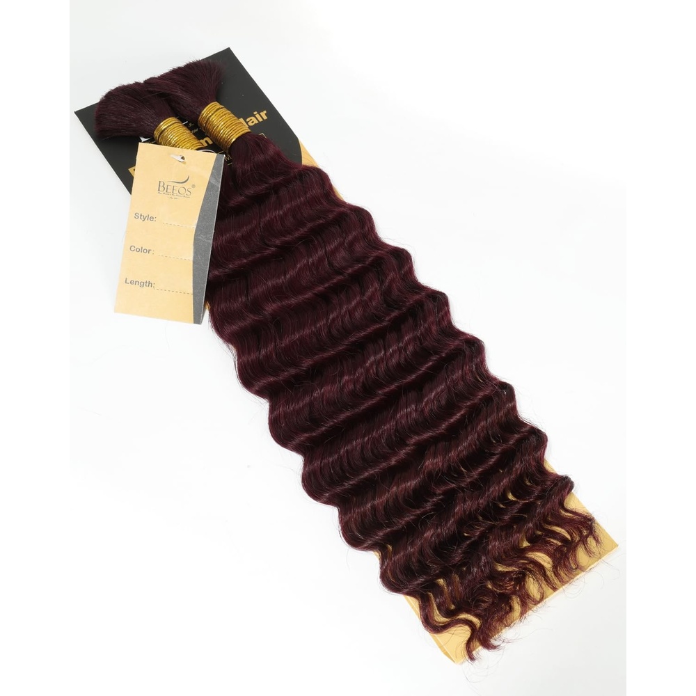 image:imageBEEOS Human Braiding Hair for Boho Braids 50g Deep Wave Remy Human Hair for Boho Braids Full Ends No Weft 16 Inch 1B Natural Black99J Burgundy100g