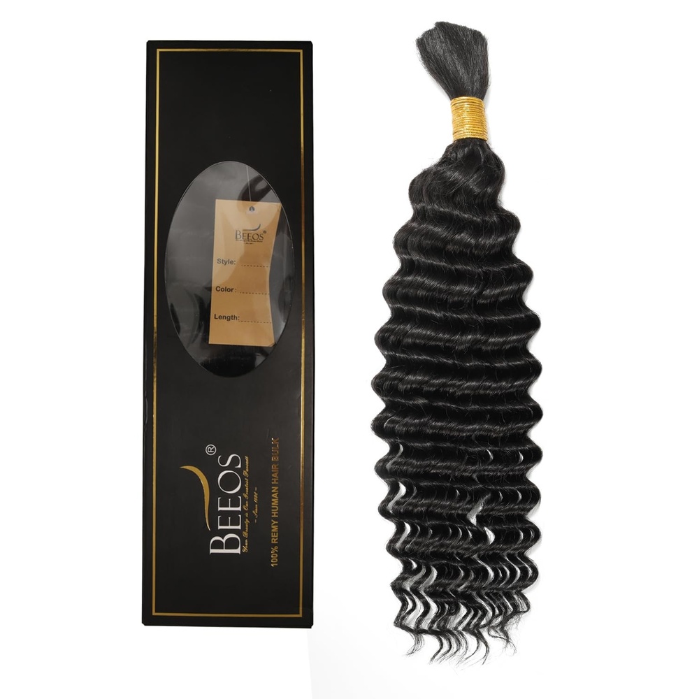 image:imageBEEOS Human Braiding Hair for Boho Braids 50g Deep Wave Remy Human Hair for Boho Braids Full Ends No Weft 16 Inch 1B Natural BlackNatural Black Deep Wave 50g