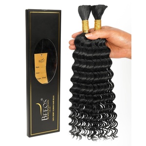 BEEOS Human Braiding Hair for Boho Braids 50g, Deep Wave Remy Human Hair for Boho Braids Full Ends No Weft 16 Inch #1B Natural Black(#1 Jet Black-100g)