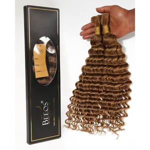 BEEOS Human Braiding Hair for Boho Braids 50g, Deep Wave Remy Human Hair for Boho Braids Full Ends No Weft 16 Inch #1B Natural Black(#30 Auburn Ginger-100g)